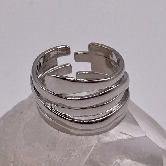 925 Sterling Stamped Adjustable Welded Stacked Wire Adjustable Boho Ring #1310 - Picture 10 of 12